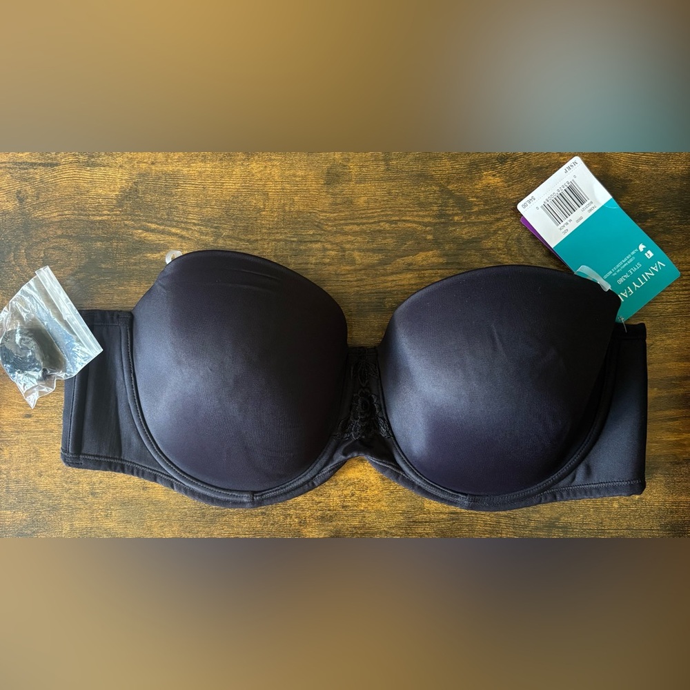 New Vanity Fair Beauty Back Strapless Bra 74380 42C w/ Straps Black